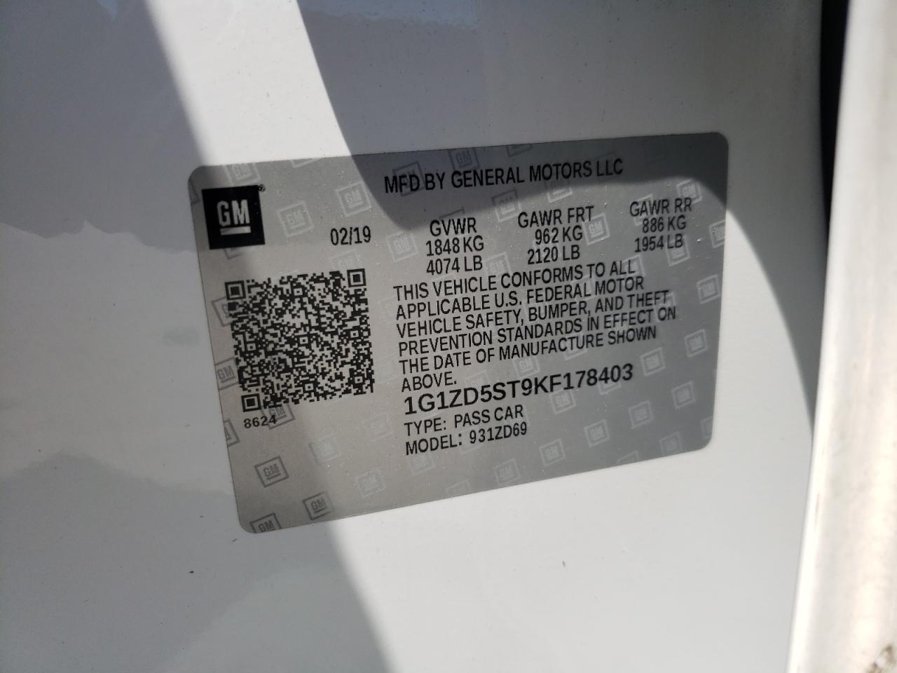 Photo 10 from auction – 2019 CHEVROLET MALIBU LT with VIN 1G1ZD5ST9KF178403