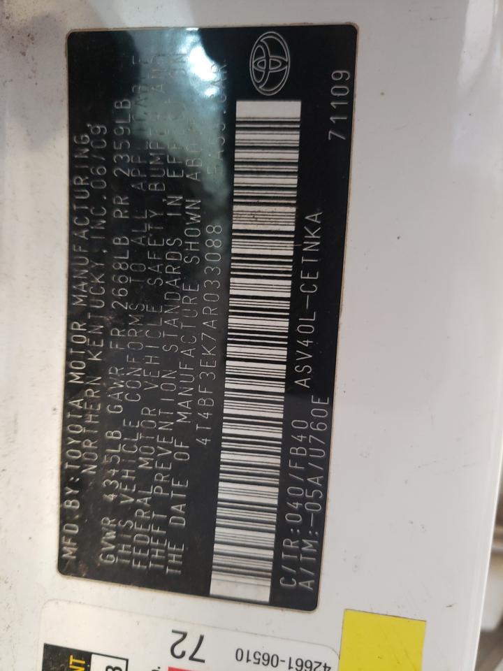 Photo 10 from auction – 2010 TOYOTA CAMRY BASE with VIN 4T4BF3EK7AR033088