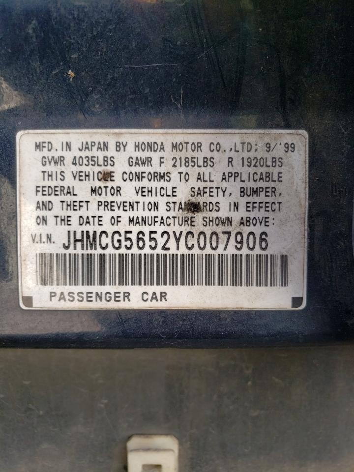 Photo 10 from auction – 2000 HONDA ACCORD EX with VIN JHMCG5652YC007906