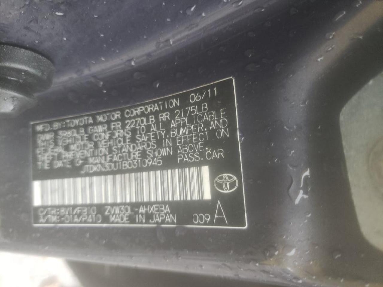 Photo 10 from auction – 2011 TOYOTA PRIUS with VIN JTDKN3DU1B0310945