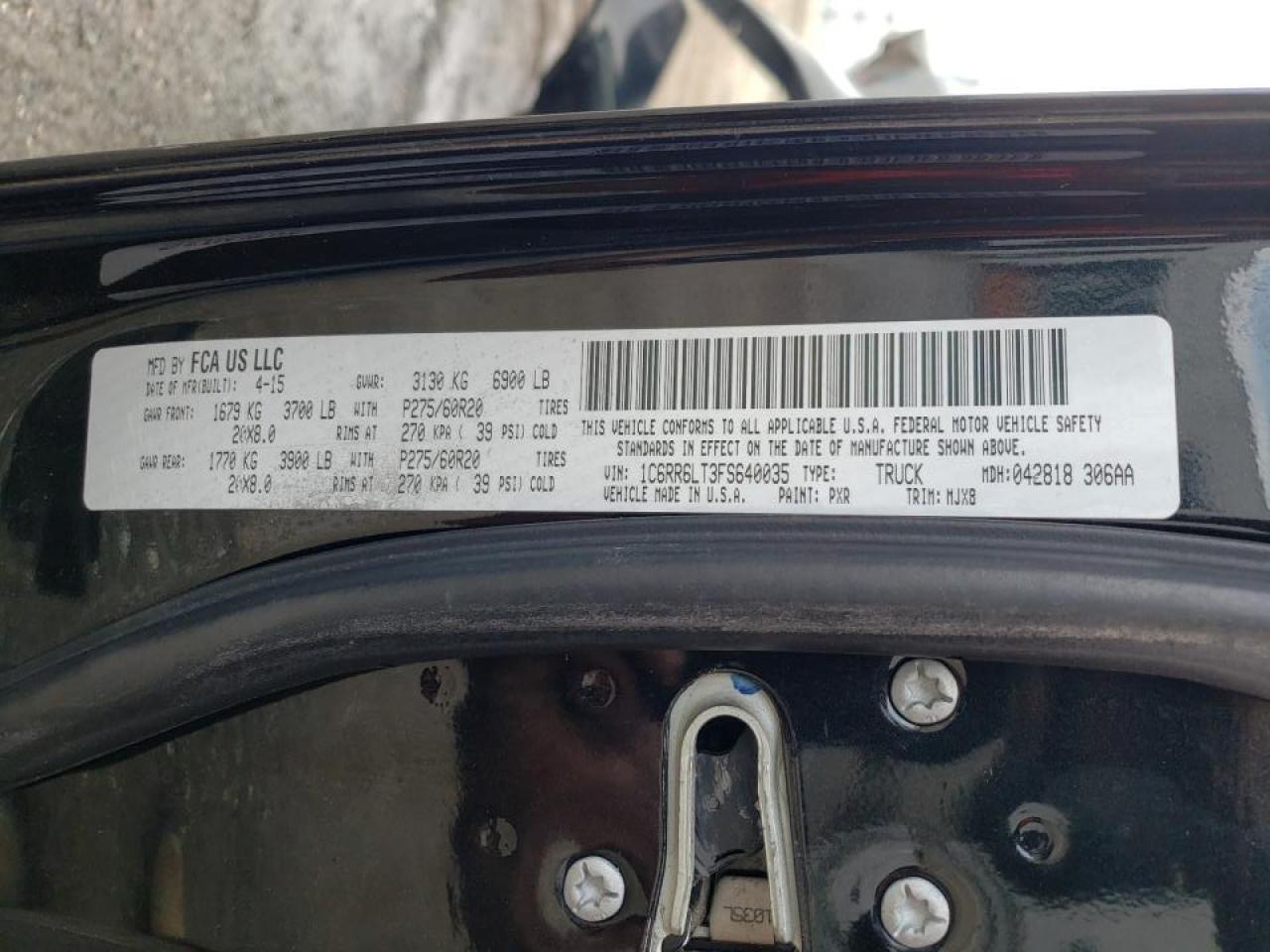 Photo 10 from auction – 2015 RAM 1500 SLT with VIN 1C6RR6LT3FS640035