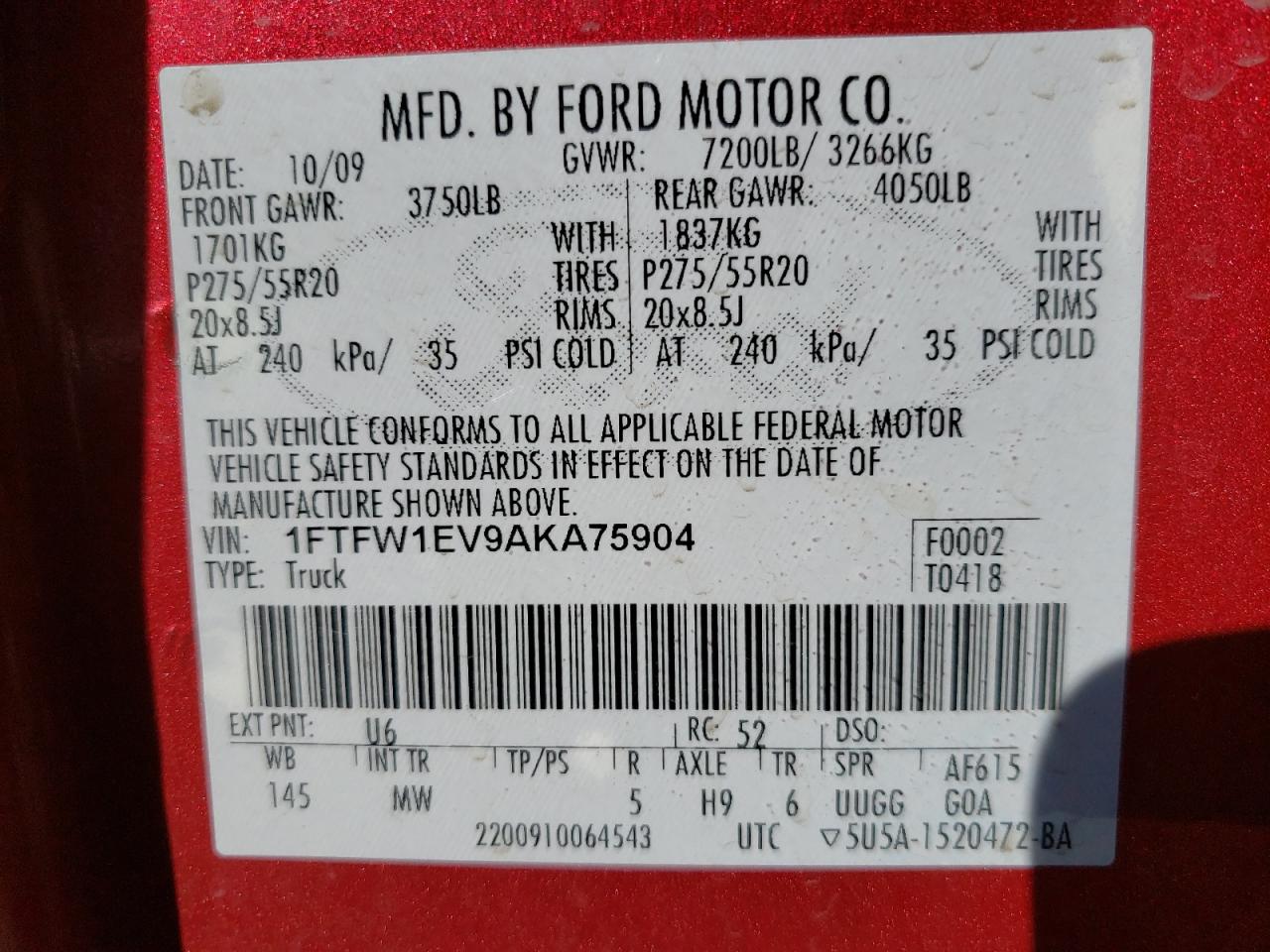 Photo 10 from auction – 2010 FORD F150 SUPER with VIN 1FTFW1EV9AKA75904