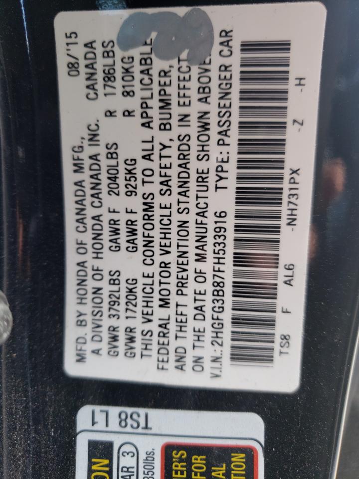 Photo 10 from auction – 2015 HONDA CIVIC EX with VIN 2HGFG3B87FH533916