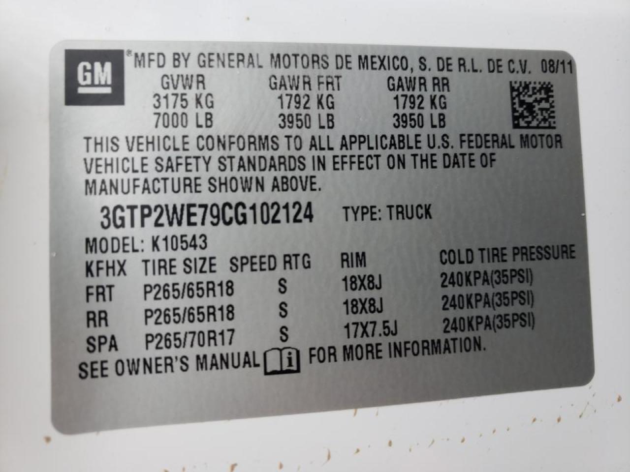 Photo 10 from auction – 2012 GMC SIERRA K15 with VIN 3GTP2WE79CG102124