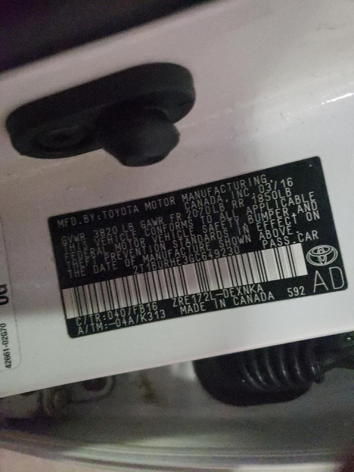 Photo 10 from auction – 2016 TOYOTA COROLLA L with VIN 2T1BURHE3GC649230