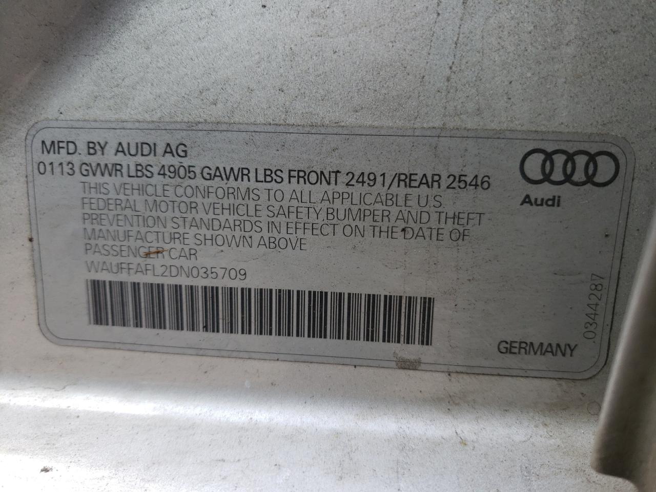 Photo 10 from auction – 2013 AUDI A4 PREMIUM with VIN WAUFFAFL2DN035709