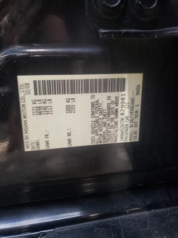 Photo 10 from auction – 2009 NISSAN MAXIMA S with VIN 1N4AA51E59C829981