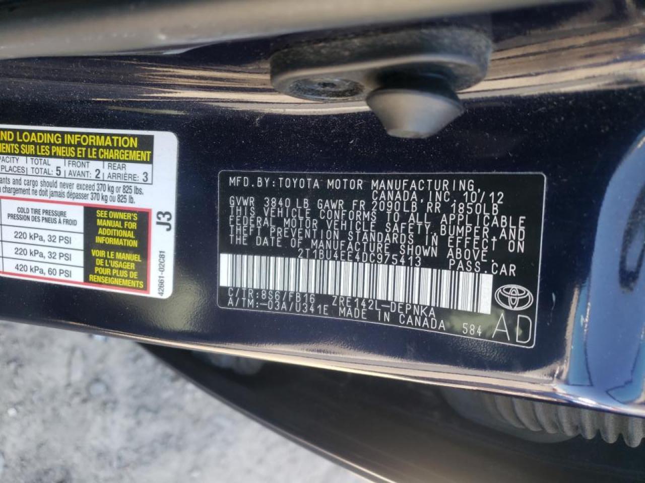 Photo 10 from auction – 2013 TOYOTA COROLLA BA with VIN 2T1BU4EE4DC975413