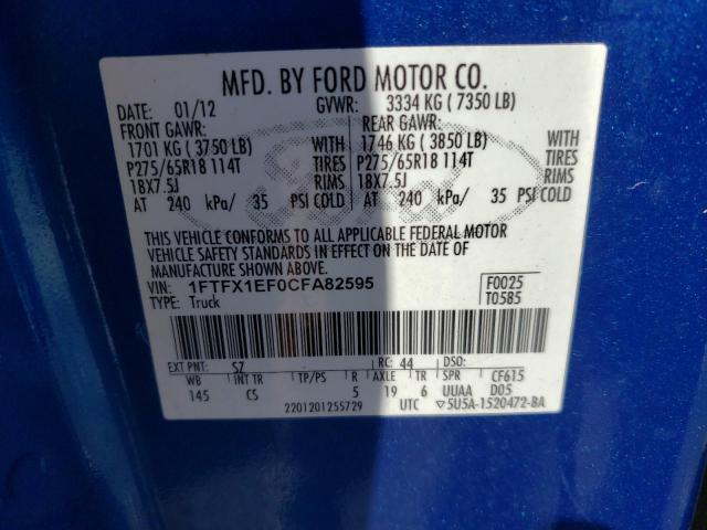Photo 10 from auction – 2012 FORD F150 SUPER with VIN 1FTFX1EF0CFA82595