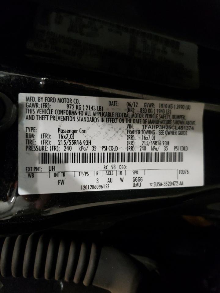 Photo 10 from auction – 2012 FORD FOCUS SEL with VIN 1FAHP3H25CL451374