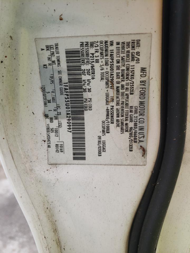 Photo 10 from auction – 2001 FORD TAURUS SES with VIN 1FAFP55U01A290997