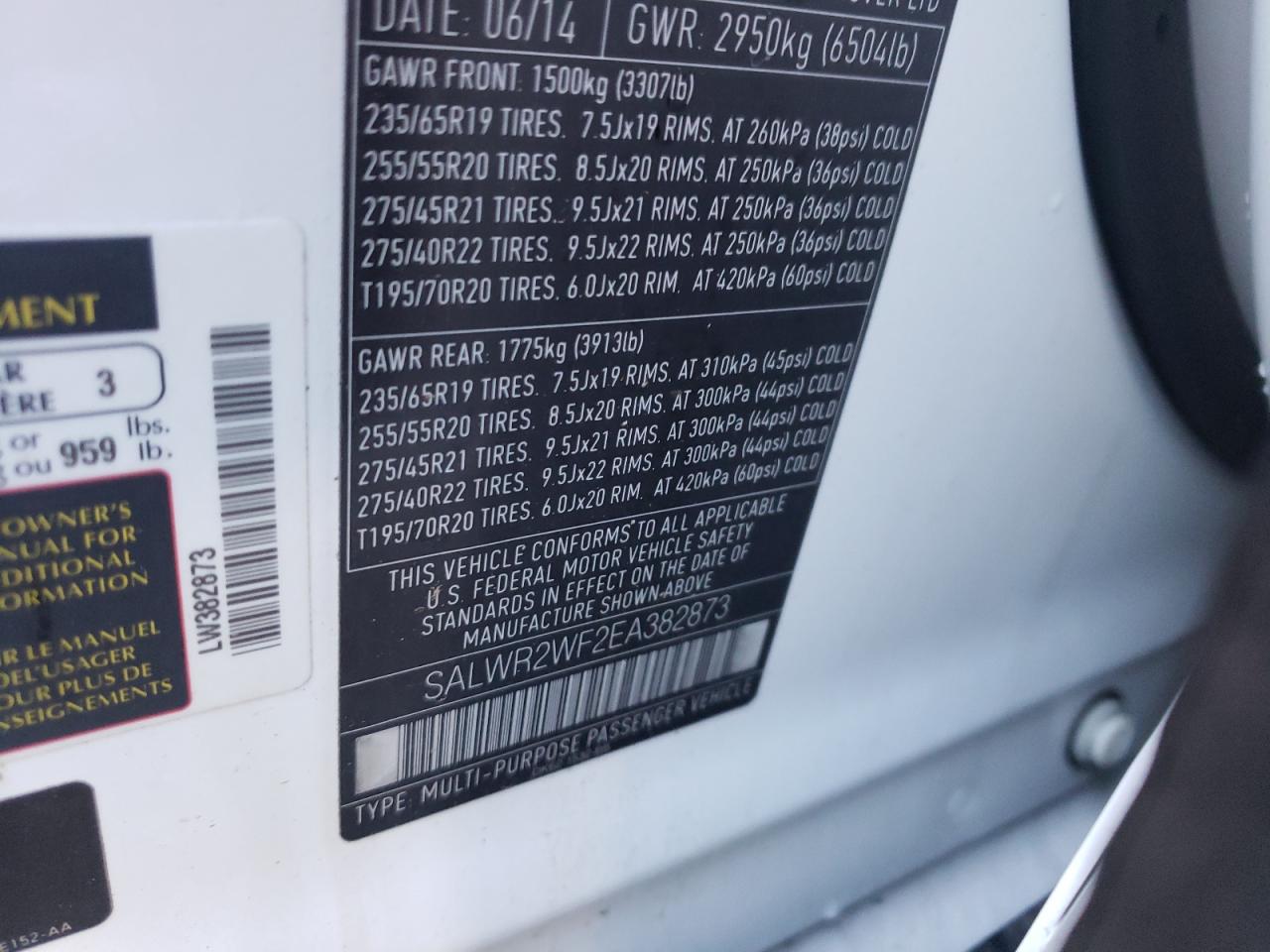 Photo 10 from auction – 2014 LAND ROVER RANGE ROVE with VIN SALWR2WF2EA382873