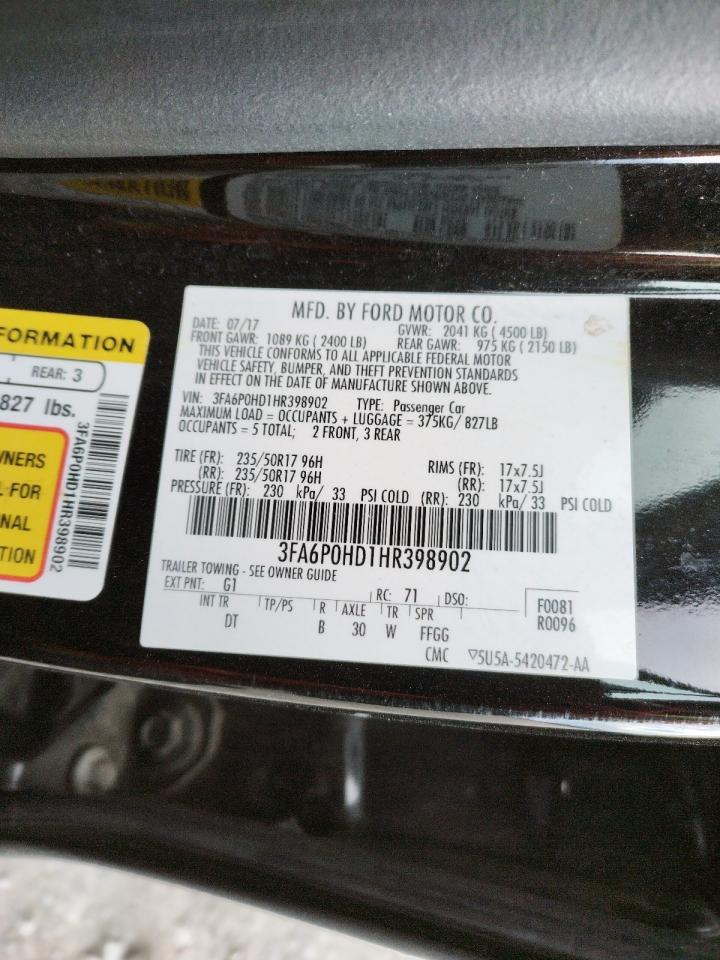 Photo 10 from auction – 2017 FORD FUSION SE with VIN 3FA6P0HD1HR398902