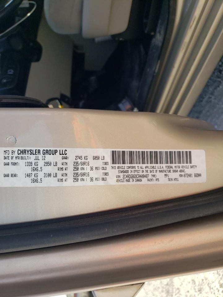 Photo 10 from auction – 2012 DODGE GRAND CARA with VIN 2C4RDGBG9CR408487