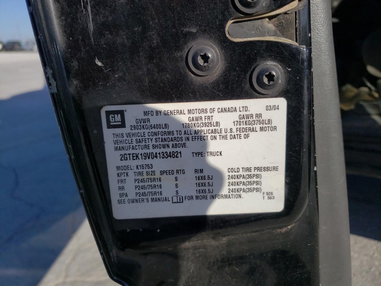 Photo 10 from auction – 2004 GMC NEW SIERRA with VIN 2GTEK19V041334821