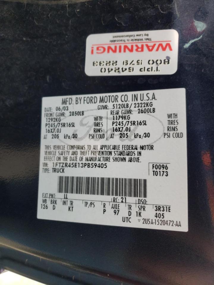 Photo 10 from auction – 2003 FORD RANGER SUP with VIN 1FTZR45E13PB59405