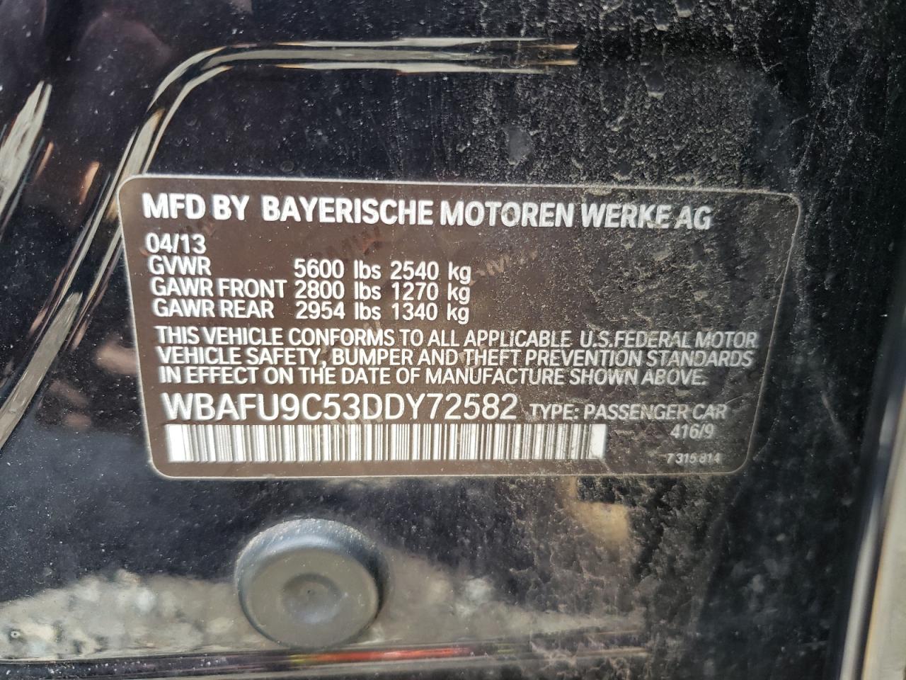 Photo 10 from auction – 2013 BMW 550 XI with VIN WBAFU9C53DDY72582