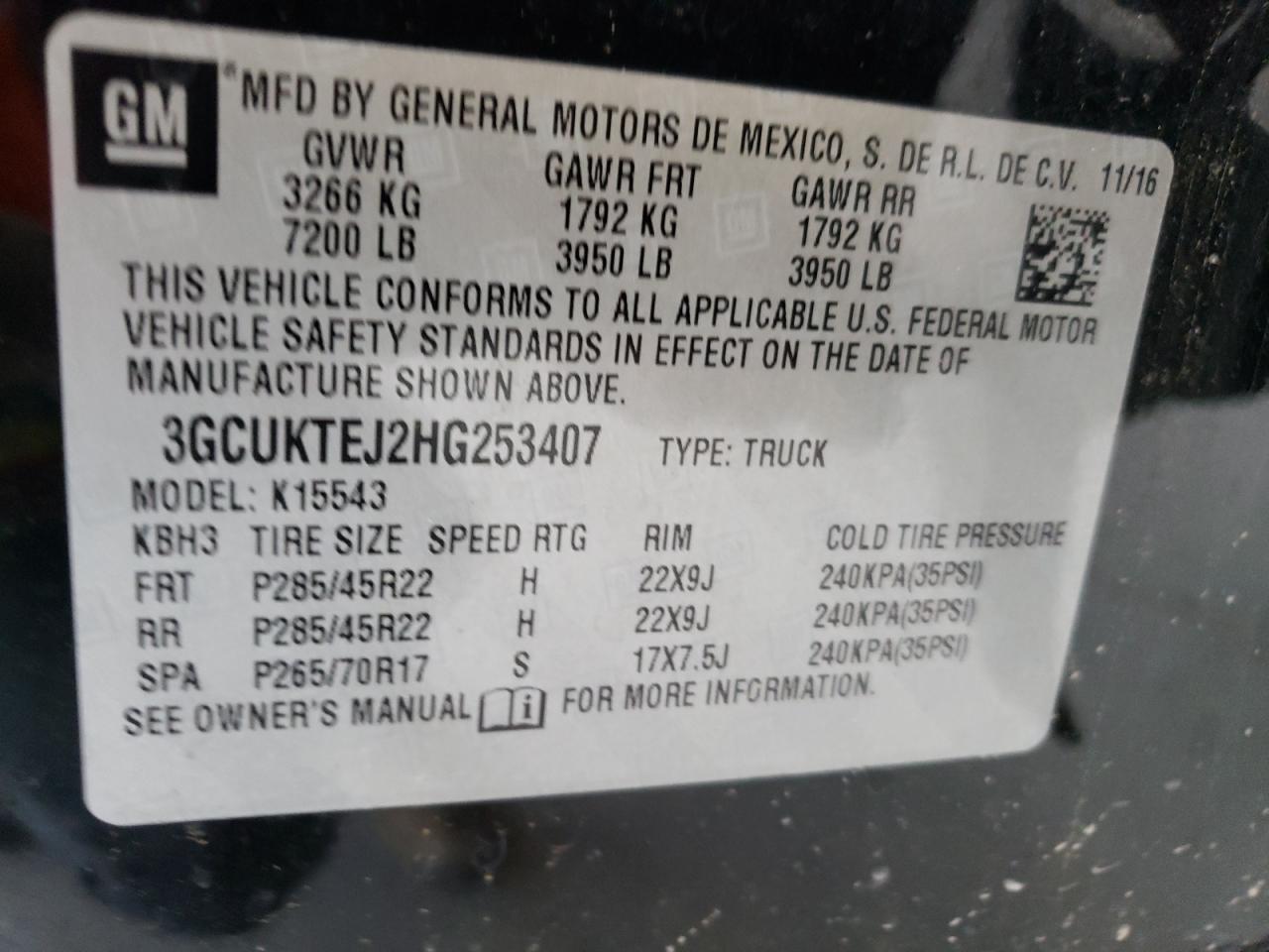 Photo 10 from auction – 2017 CHEVROLET SILVERADO with VIN 3GCUKTEJ2HG253407