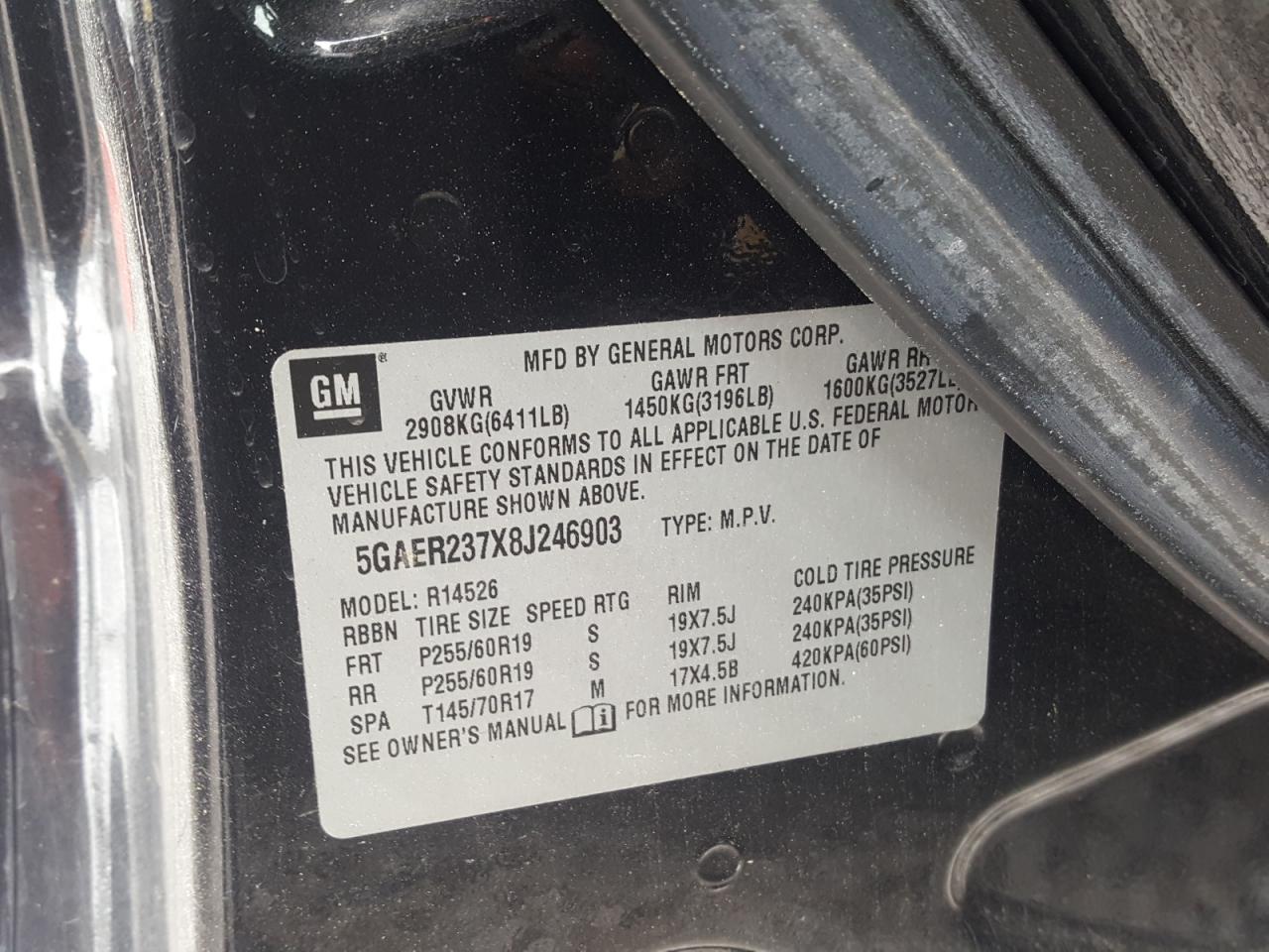Photo 10 from auction – 2008 BUICK ENCLAVE CX with VIN 5GAER237X8J246903