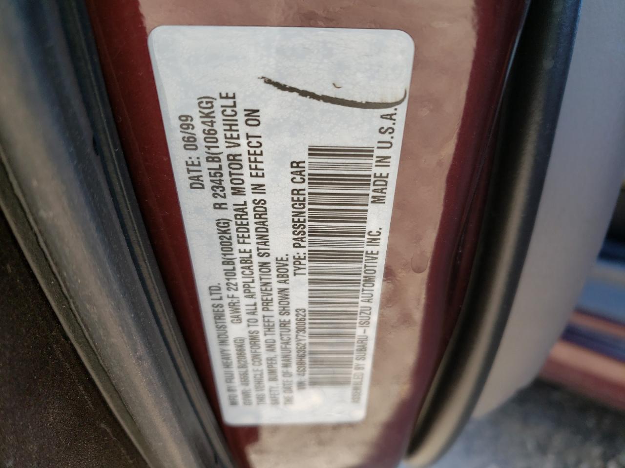 Photo 10 from auction – 2000 SUBARU LEGACY with VIN 4S3BH6352Y7300623