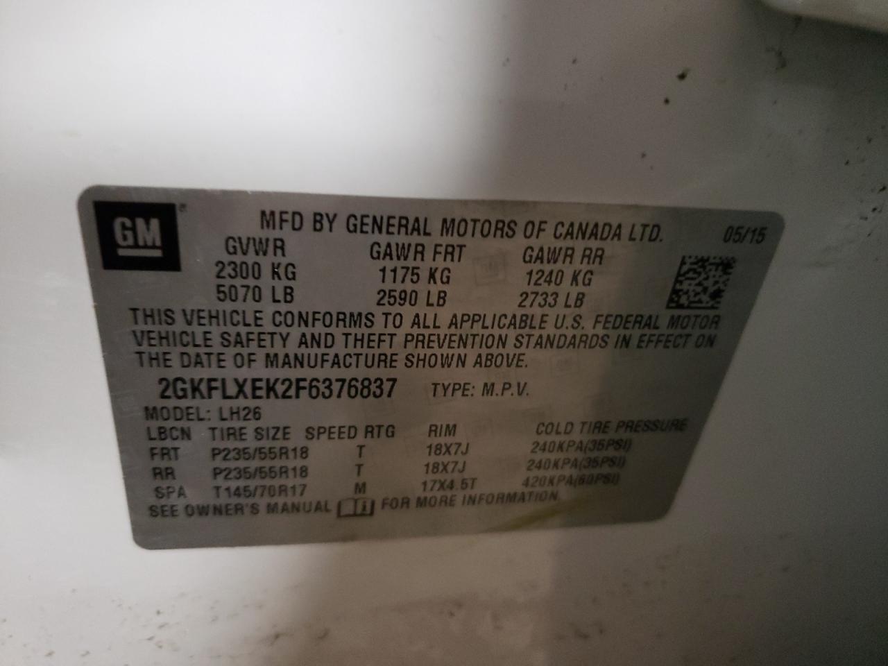 Photo 10 from auction – 2015 GMC TERRAIN SL with VIN 2GKFLXEK2F6376837