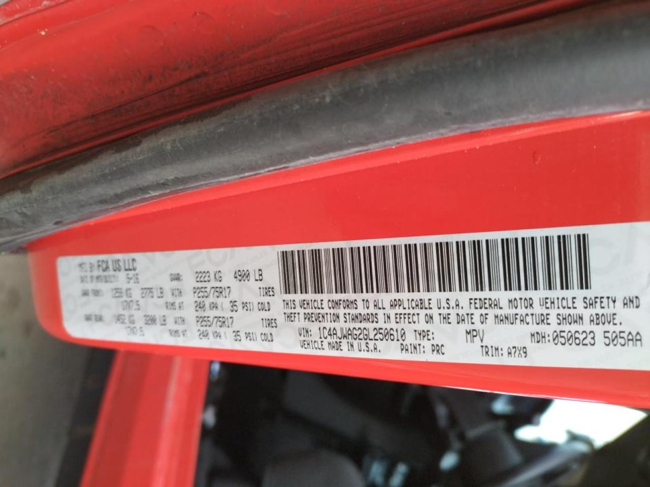 Photo 10 from auction – 2016 JEEP WRANGLER S with VIN 1C4AJWAG2GL250610