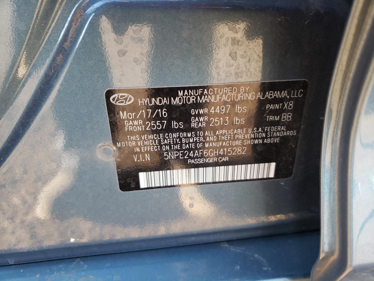Photo 10 from auction – 2016 HYUNDAI SONATA SE with VIN 5NPE24AF6GH415282
