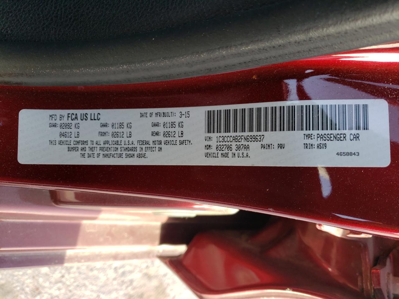 Photo 10 from auction – 2015 CHRYSLER 200 LIMITE with VIN 1C3CCCAB2FN699637