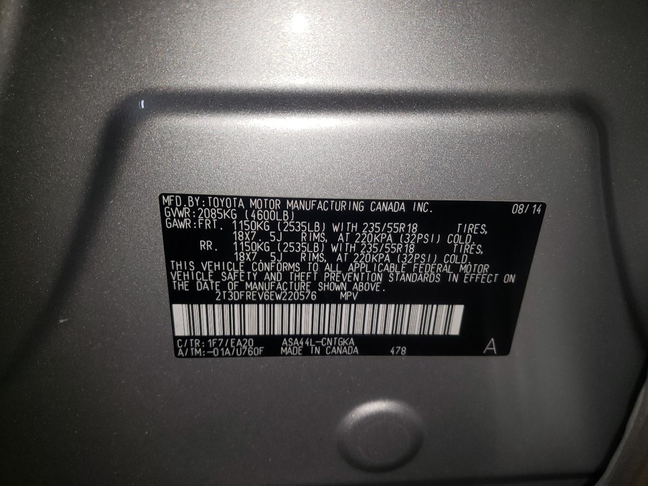Zdjęcie 10 z aukcji – 2014 TOYOTA RAV4 LIMIT z VIN 2T3DFREV6EW220576