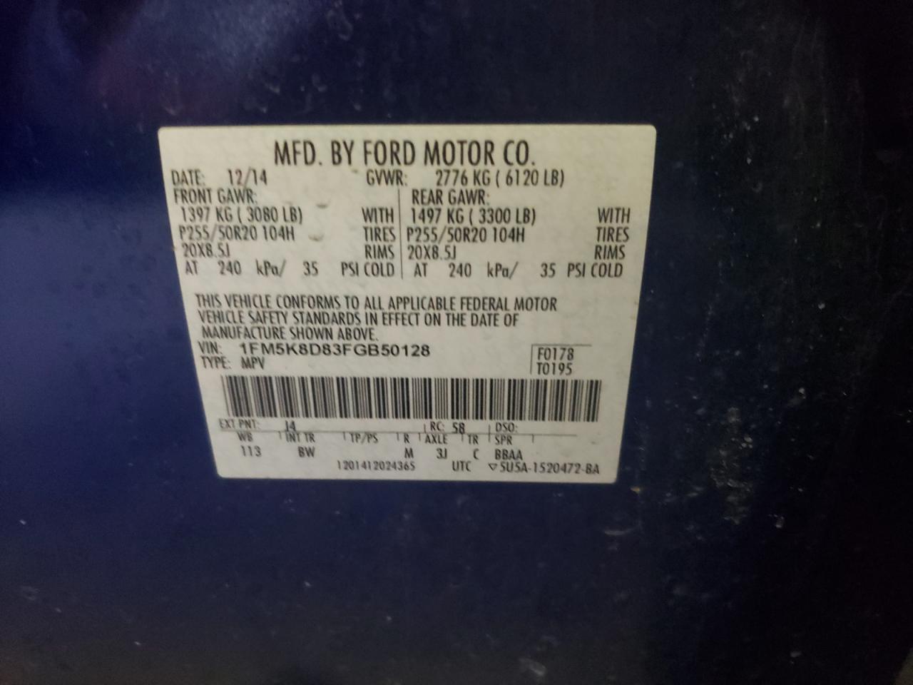Photo 10 from auction – 2015 FORD EXPLORER with VIN 1FM5K8D83FGB50128