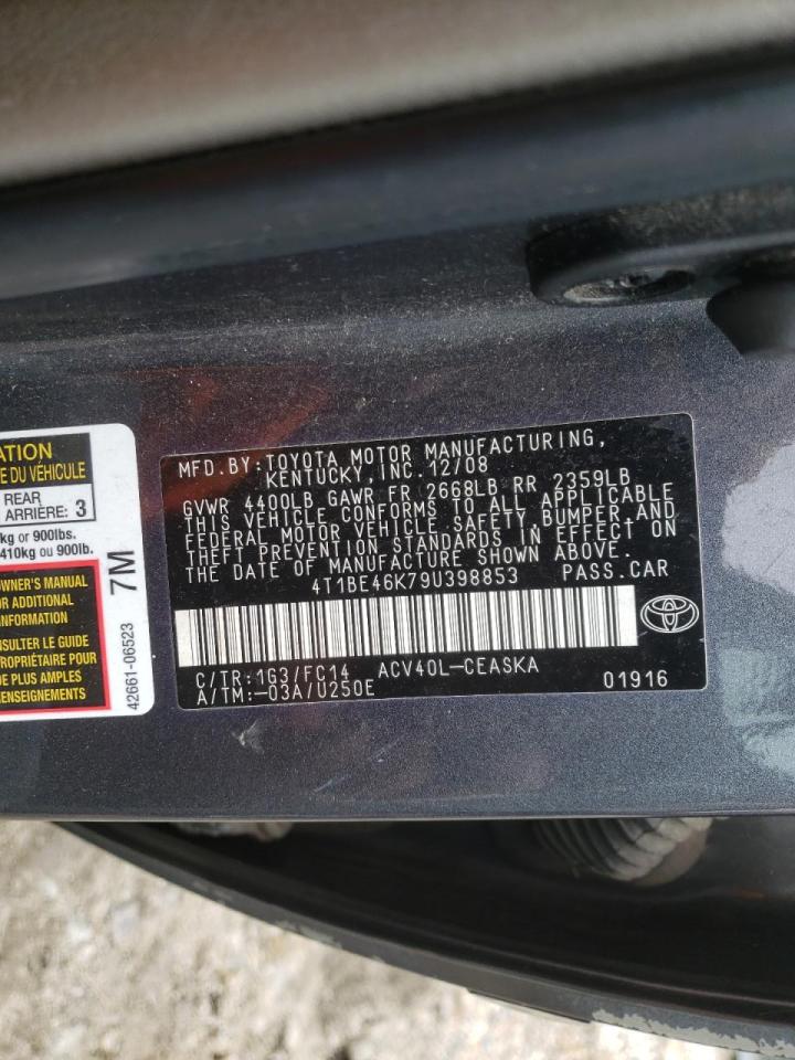 Photo 10 from auction – 2009 TOYOTA CAMRY BASE with VIN 4T1BE46K79U398853