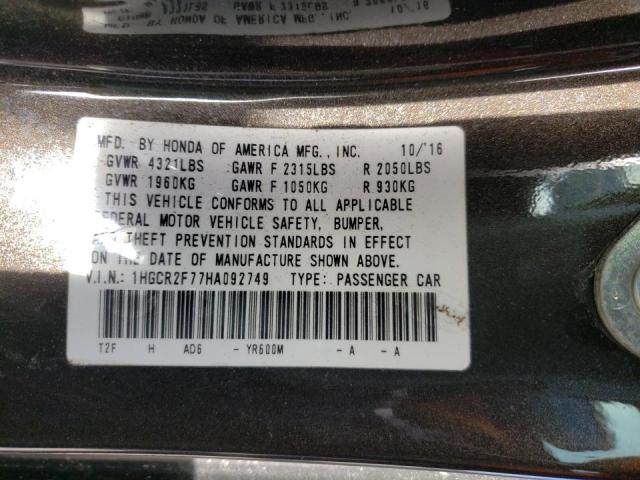 Photo 10 from auction – 2017 HONDA ACCORD EX with VIN 1HGCR2F77HA092749