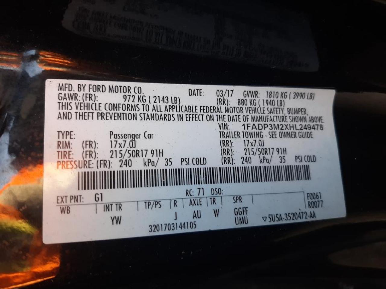 Photo 10 from auction – 2017 FORD FOCUS SEL with VIN 1FADP3M2XHL249478