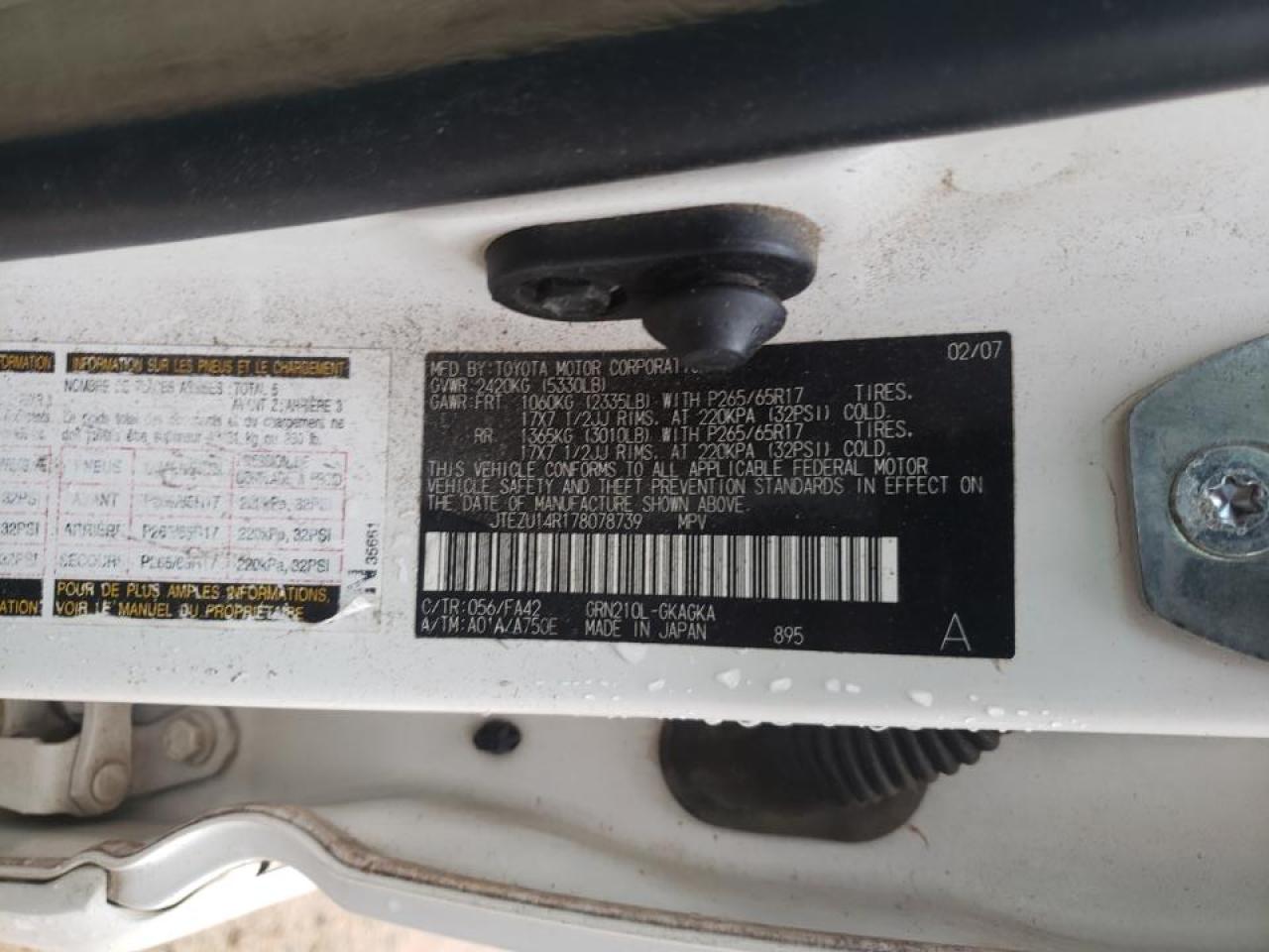 Photo 10 from auction – 2007 TOYOTA 4RUNNER SR with VIN JTEZU14R178078739