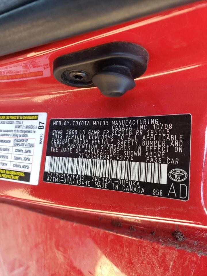 Photo 10 from auction – 2009 TOYOTA COROLLA MA with VIN 2T1KU40E99C143774