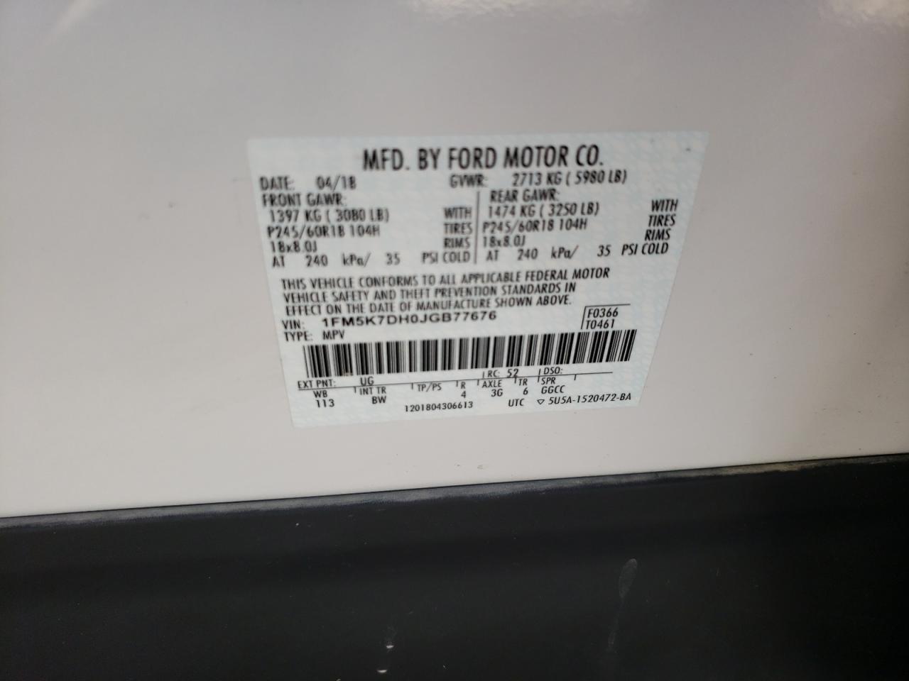 Photo 10 from auction – 2018 FORD EXPLORER X with VIN 1FM5K7DH0JGB77676