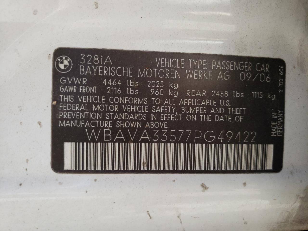Photo 10 from auction – 2007 BMW 328 I with VIN WBAVA33577PG49422