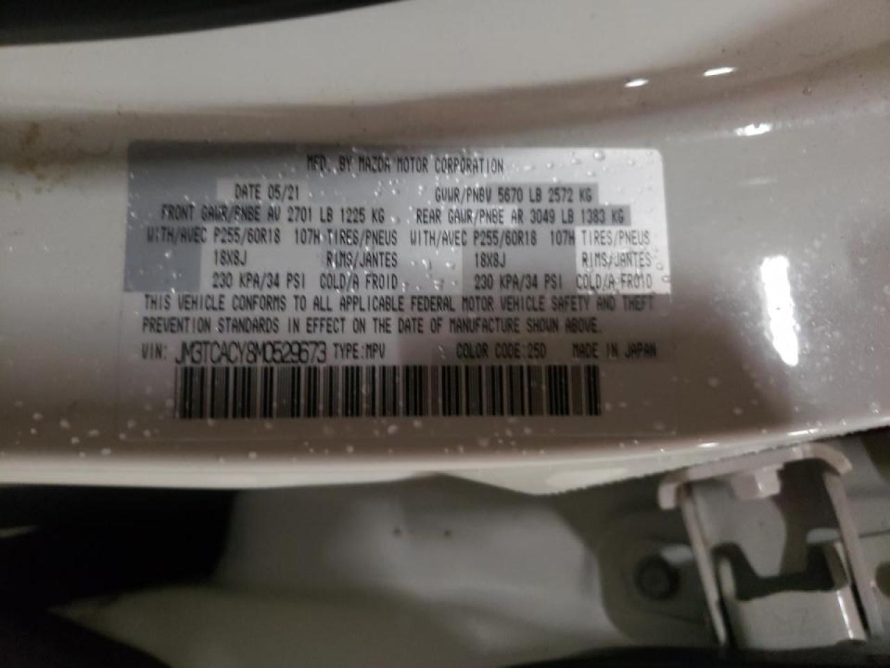 Photo 10 from auction – 2021 MAZDA CX-9 TOURI with VIN JM3TCACY8M0529673