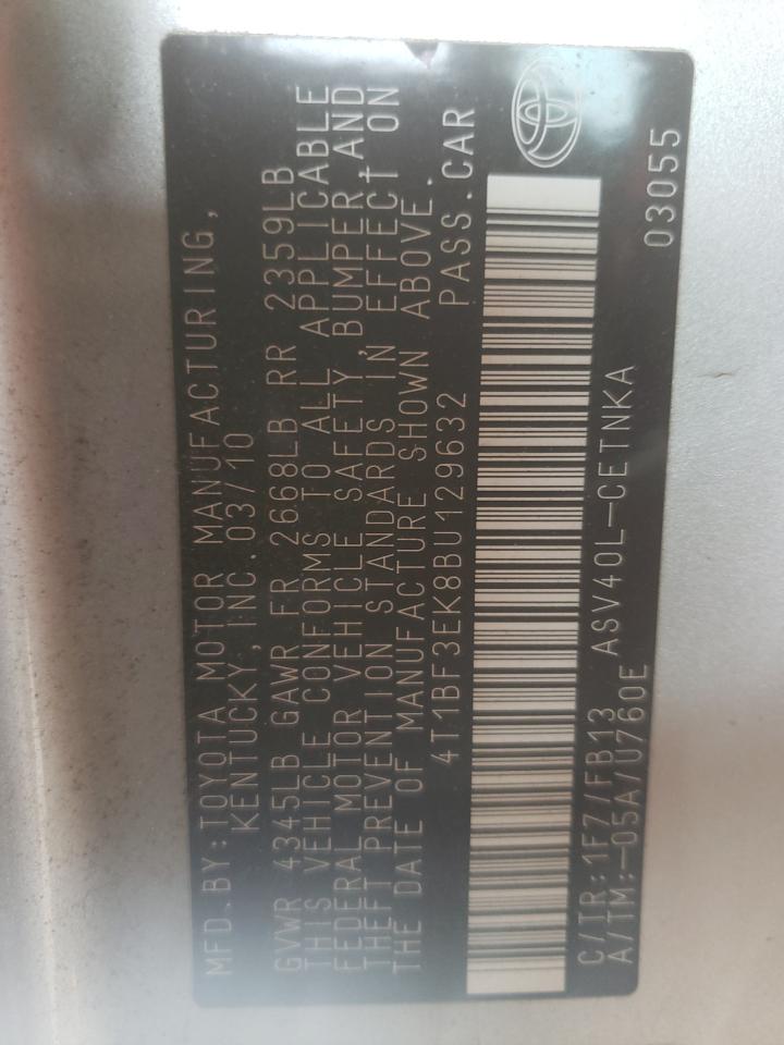 صورة رقم 10 من المزاد - 2011 TOYOTA CAMRY BASE مع VIN 4T1BF3EK8BU129632