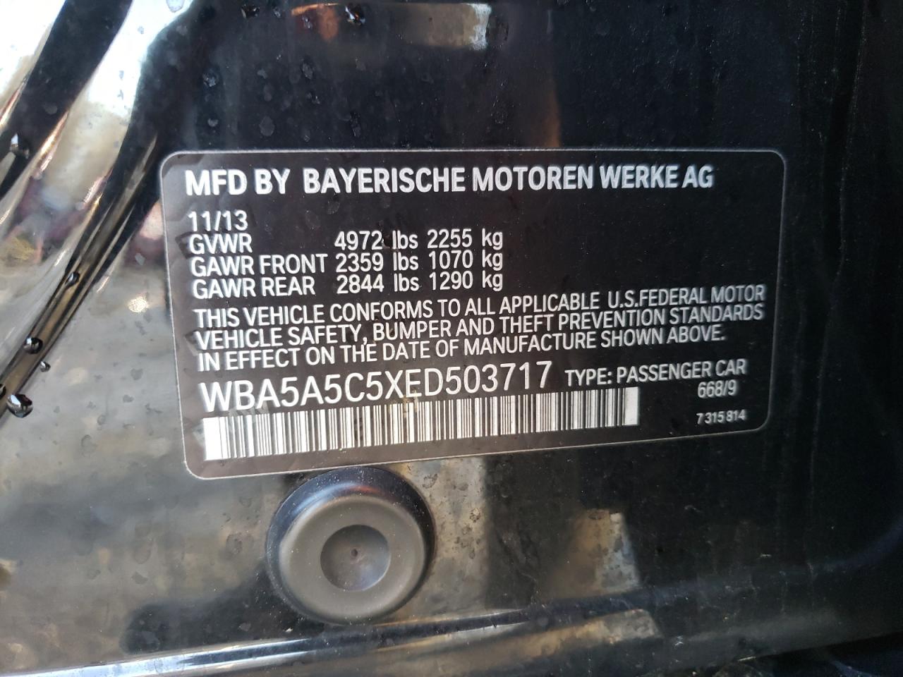 Photo 10 from auction – 2014 BMW 528 I with VIN WBA5A5C5XED503717