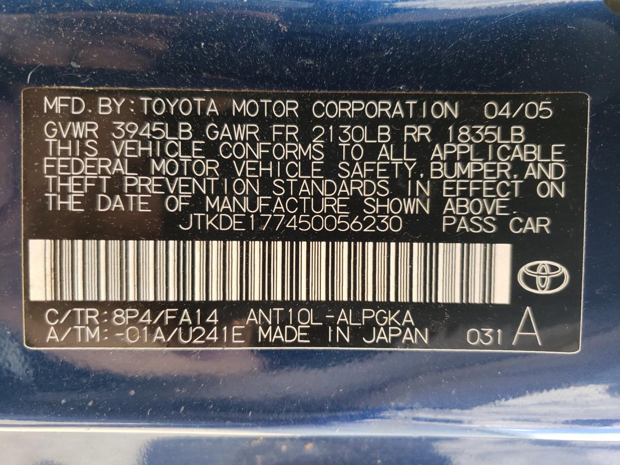 Photo 10 from auction – 2005 SCION TC with VIN JTKDE177450056230