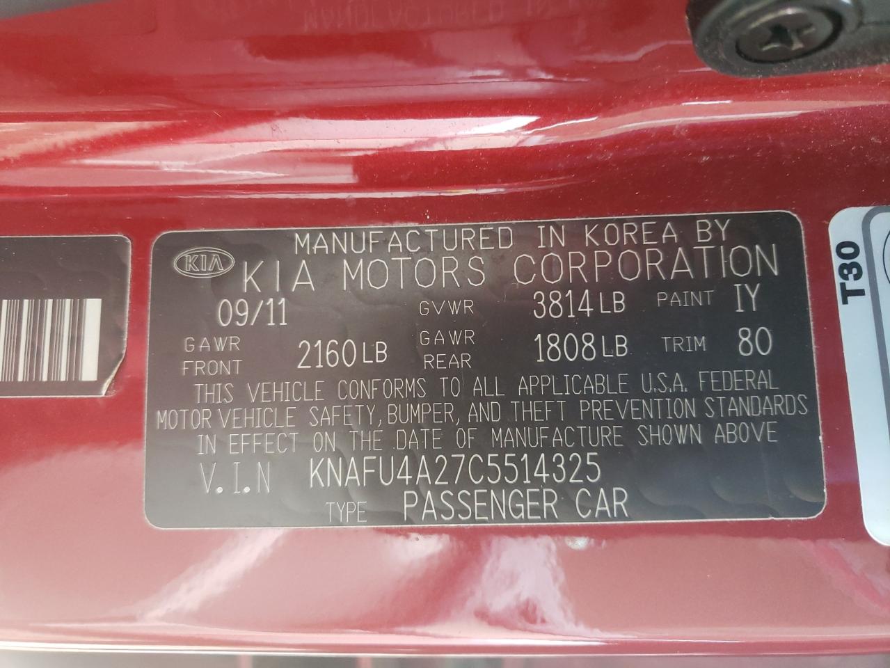 Photo 10 from auction – 2012 KIA FORTE EX with VIN KNAFU4A27C5514325