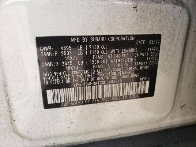 Photo 10 from auction – 2017 SUBARU OUTBACK TO with VIN 4S4BSATC3H3408948