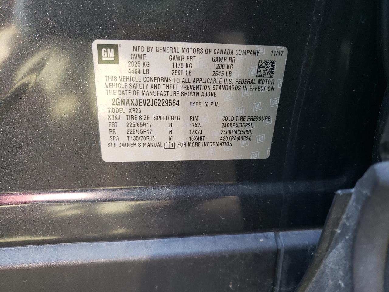 Photo 10 from auction – 2018 CHEVROLET EQUINOX with VIN 2GNAXJEV2J6229564