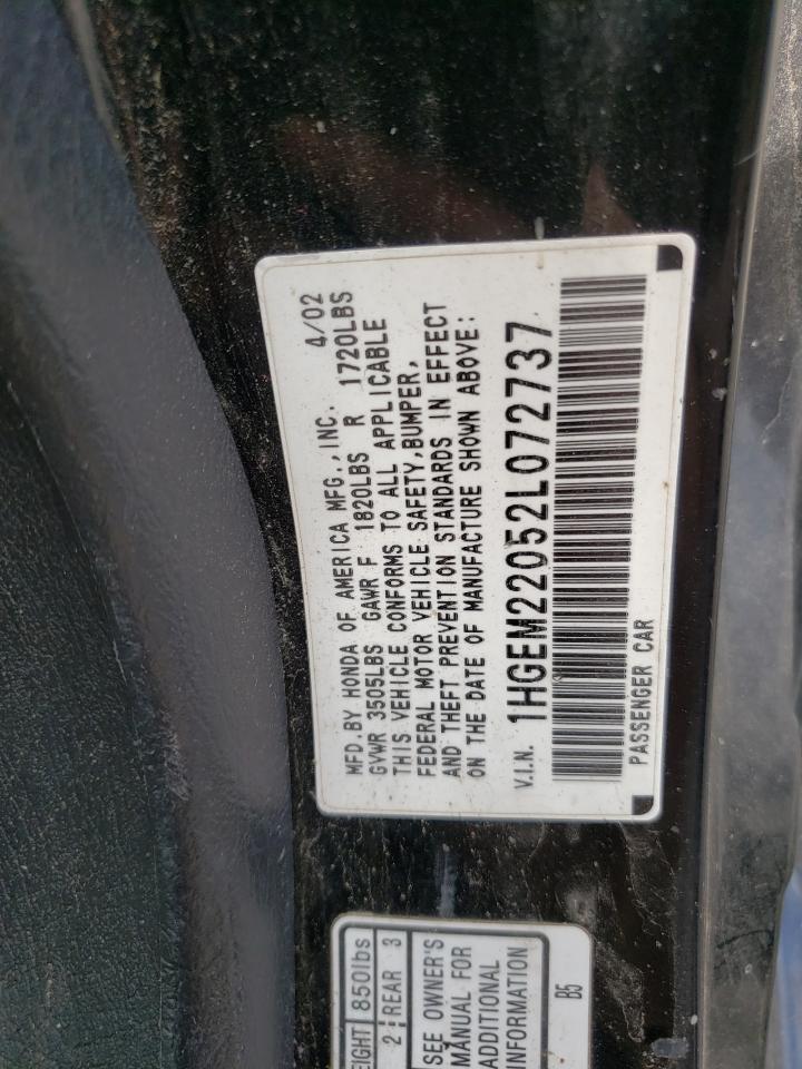 Photo 10 from auction – 2002 HONDA CIVIC EX with VIN 1HGEM22052L072737