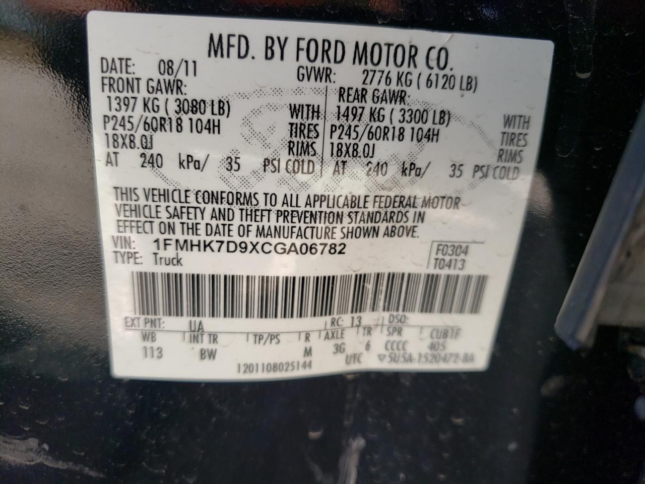 Photo 10 from auction – 2012 FORD EXPLORER X with VIN 1FMHK7D9XCGA06782