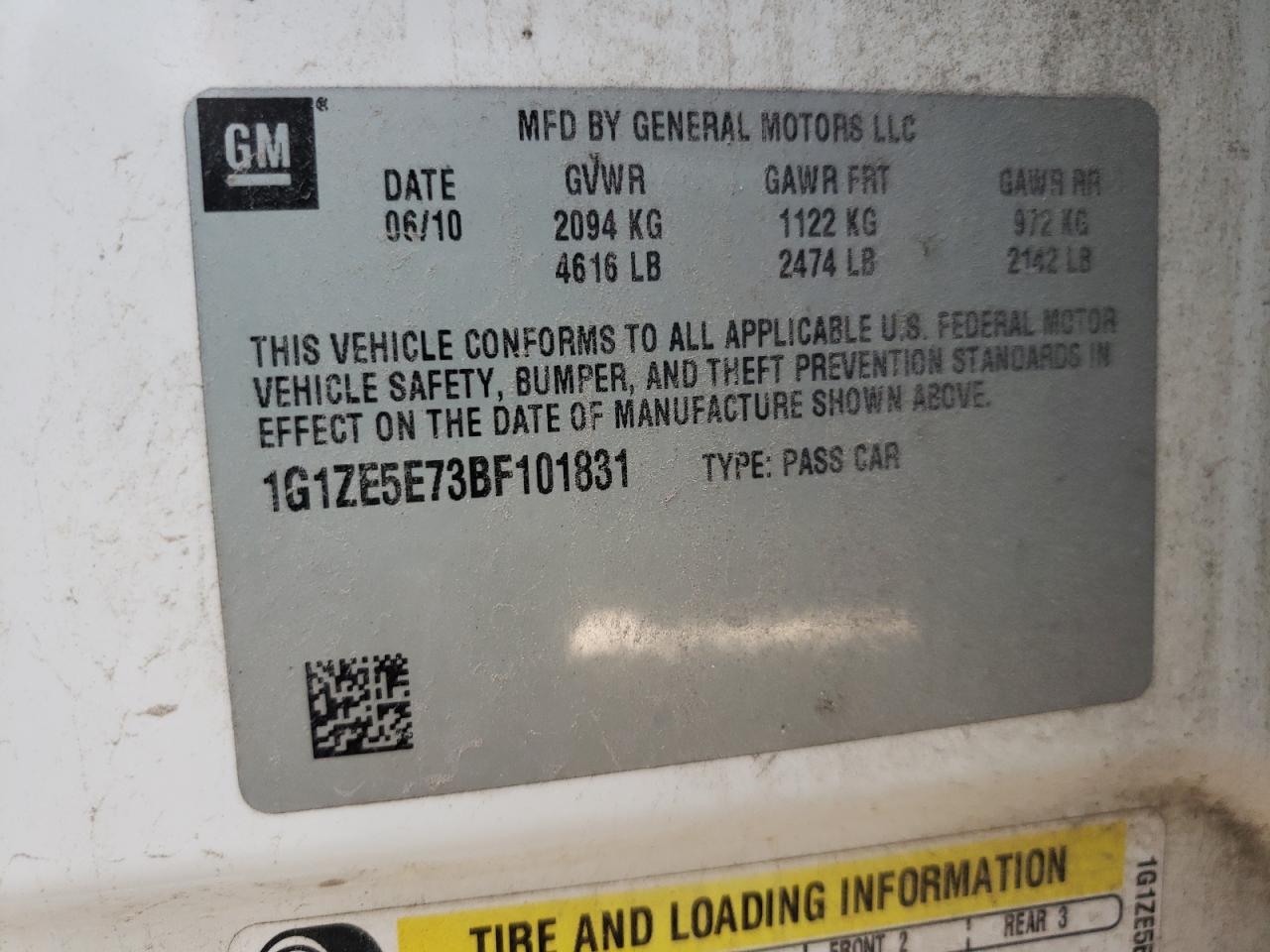 Photo 10 from auction – 2011 CHEVROLET MALIBU LTZ with VIN 1G1ZE5E73BF101831