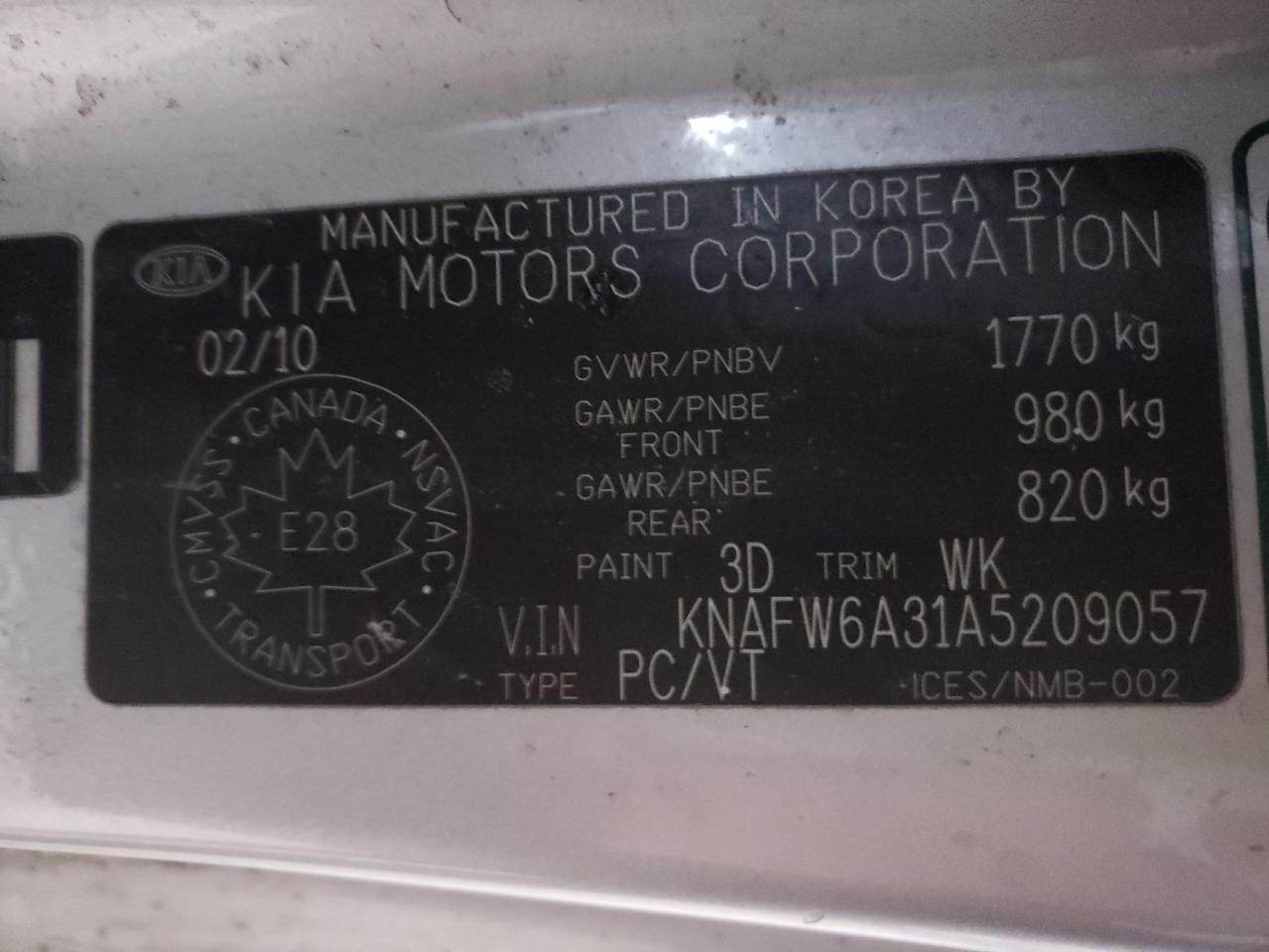 Photo 10 from auction – 2010 KIA FORTE SX with VIN KNAFW6A31A5209057