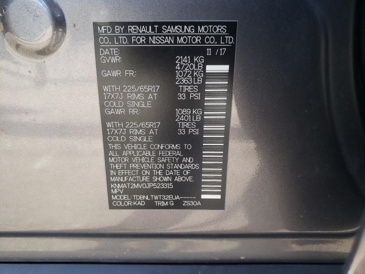 Photo 10 from auction – 2018 NISSAN ROGUE S with VIN KNMAT2MV0JP523315