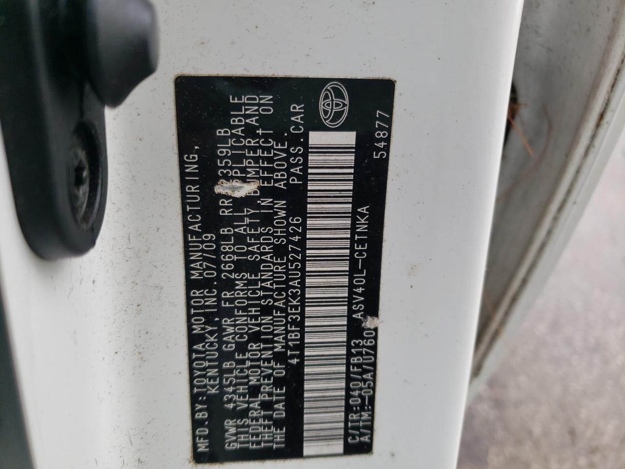 Photo 10 from auction – 2010 TOYOTA CAMRY with VIN 4T1BF3EK3AU527426